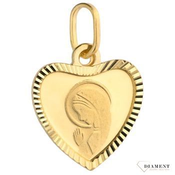 Złota zawieszka medalik kształt grawerowanego serca z Matką Boską DIA-ZAW-4361-585. Piękny medalik o bogatej symbolice religijnej.jpg