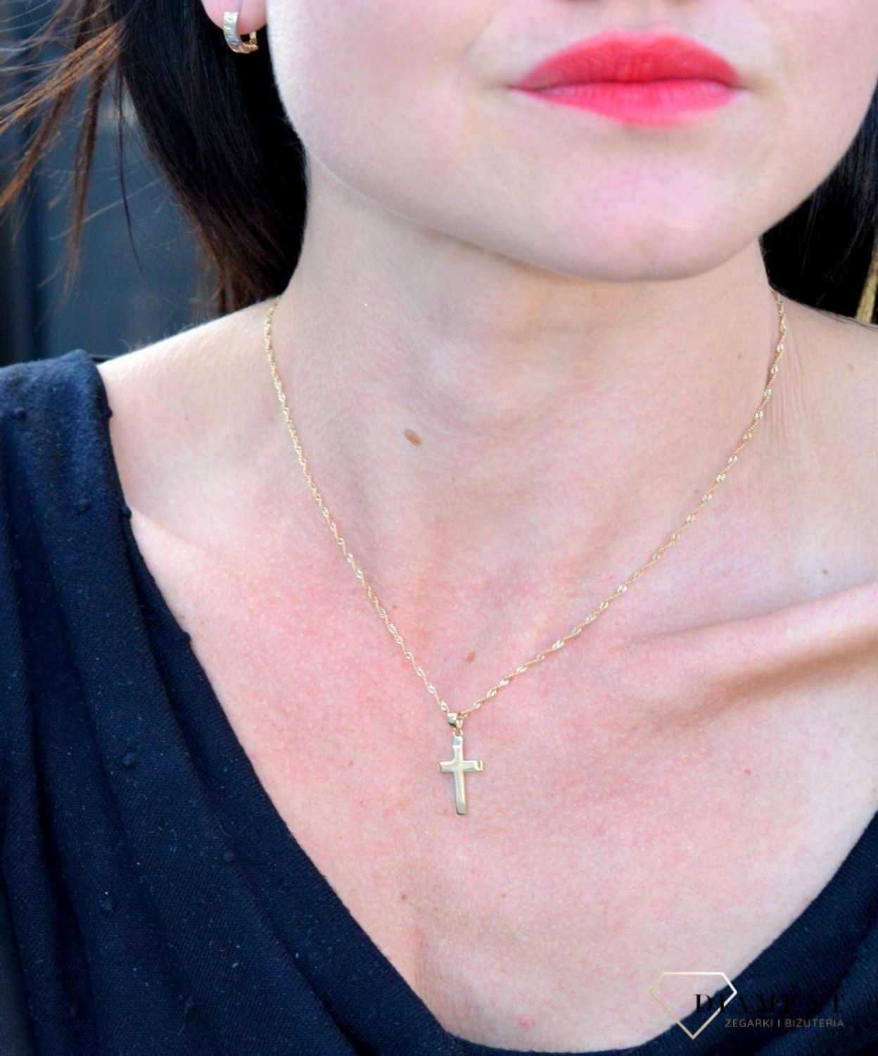 Złota zawieszka gładki krzyżyk, ścięte brzegi DIA-ZAW-4369-585.jpg