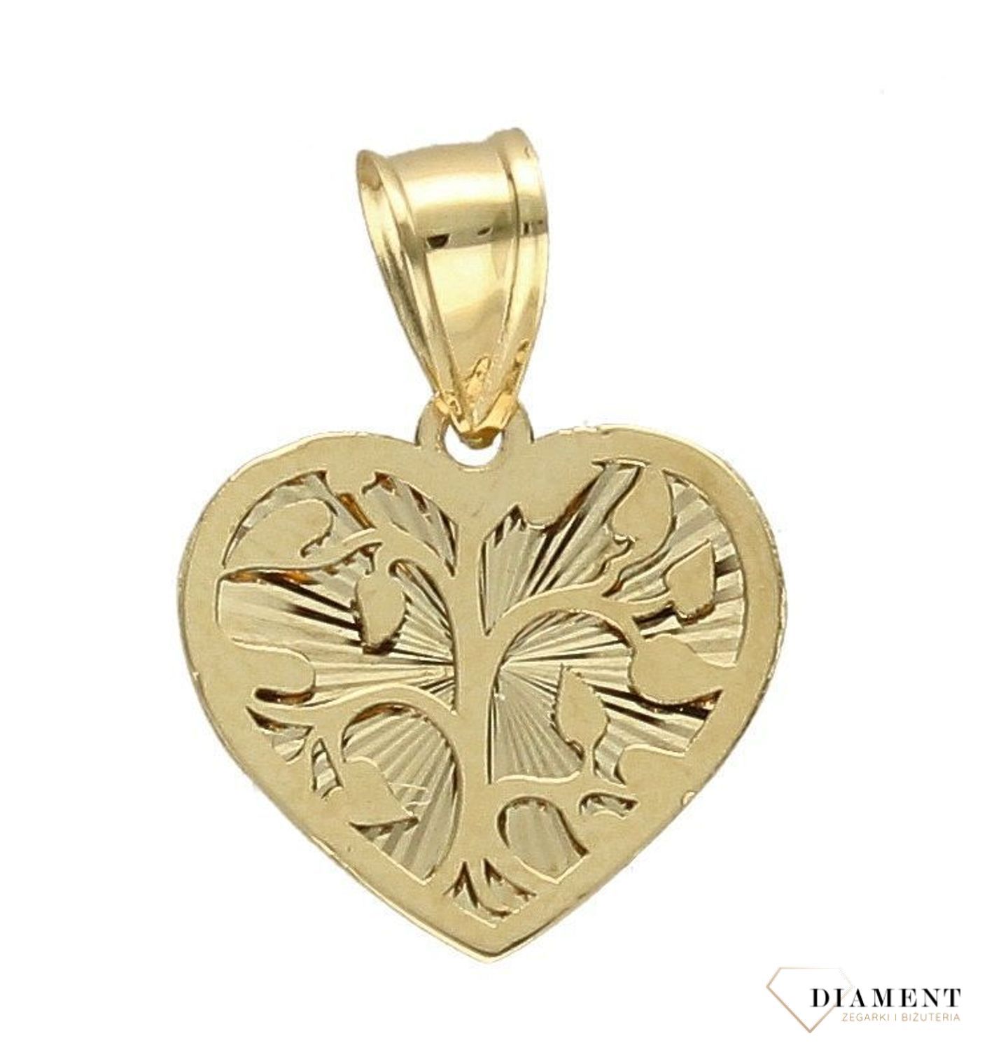 Złota zawieszka grawerowane serce z ozdobnym wzorem DIA-ZAW-4393-585. Złota zawieszka w kształcie grawerowanego serca z ozdobnym wzorem.jpg
