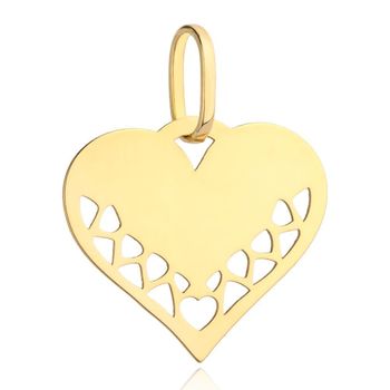 Złota zawieszka blaszka w kształcie serca z wyciętym wzorem DIA-ZAW-4394-585. Złota zawieszka w kształcie serca z ozdobnym wyciętym wzorem.jpg