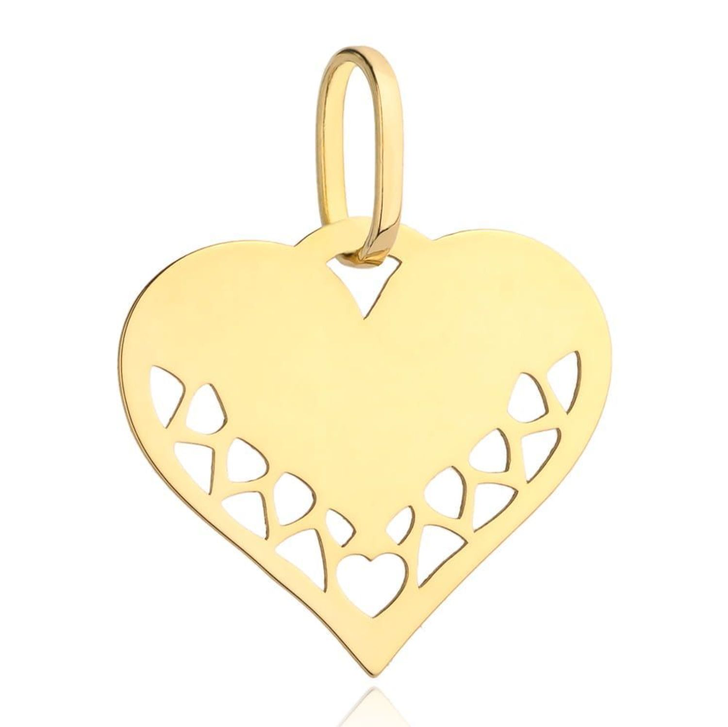 Złota zawieszka blaszka w kształcie serca z wyciętym wzorem DIA-ZAW-4394-585. Złota zawieszka w kształcie serca z ozdobnym wyciętym wzorem.jpg