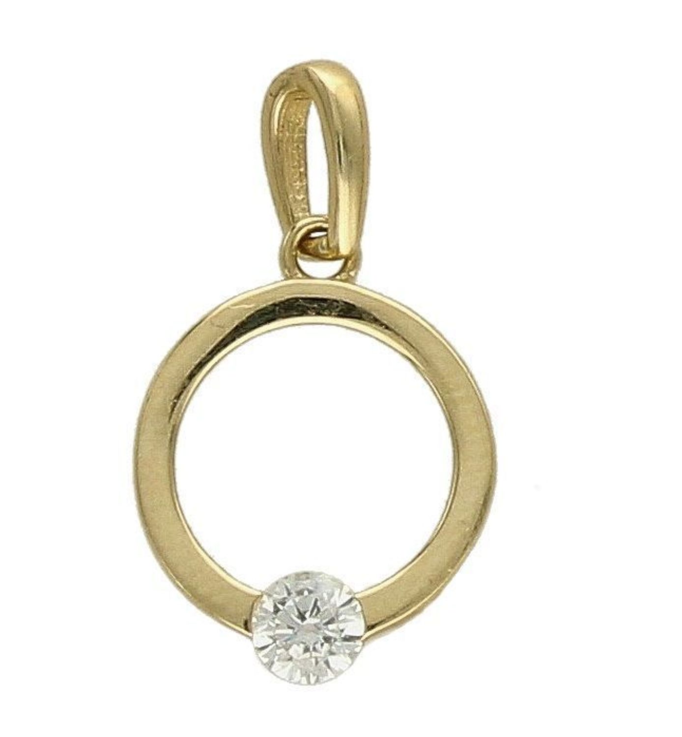 Złota zawieszka okrągła ozdobiona drobną cyrkonią DIA-ZAW-4401-585. Zawieszka złota próby 585 kółko z drobną białą cyrkonią.jpg