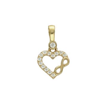 Złota zawieszka w kształcie serca ozdobionego cyrkonią oraz znak nieskończoności DIA-ZAW-4432-585.jpg