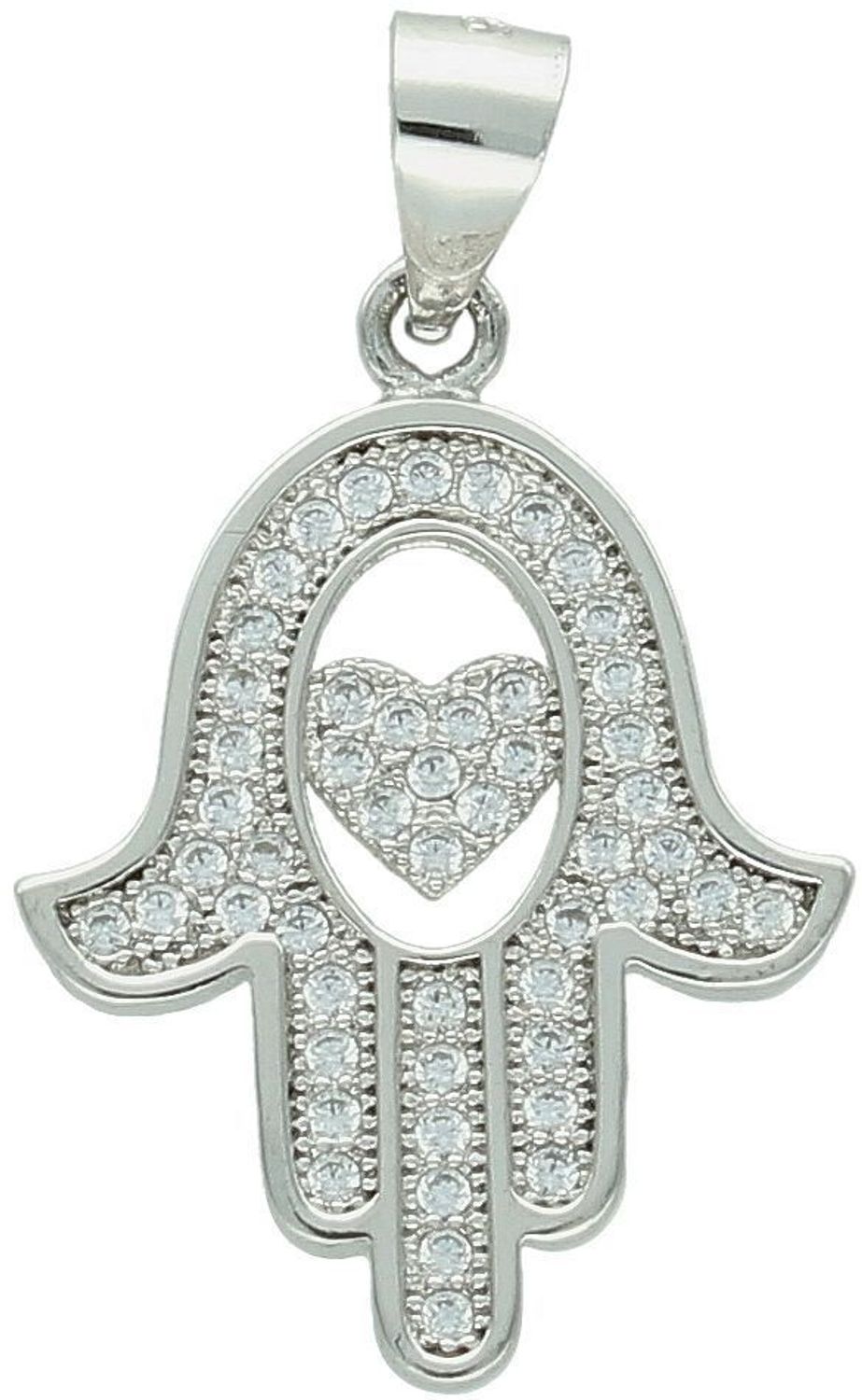 Zawieszka srebrna próba 925, ręka fatimy z cyrkoniami DIA-ZAW-4609-925 Ta elegancka zawieszka to połączenie klasyki z delikatnym akcentem nowoczesności. 1.jpg