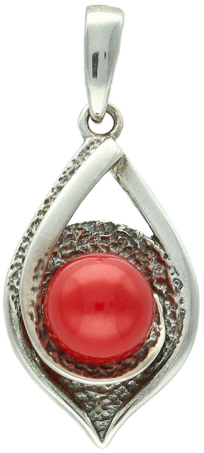 Zawieszka damska srebrna próby 925 DIA-ZAW-4662-925 w kształcie łezki, zdobiona naturalnym koralem. Wymiary 4,0 x 1,7 cm, waga 4,00 g. Wyrazista i elegancka biżuteria z kamieniem naturalnym.1.jpg