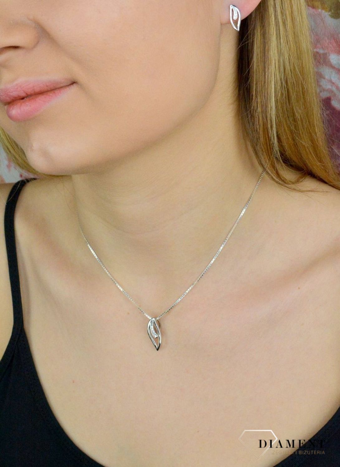 Zawieszka damska  Listek z cyrkoniami  DIA-ZAW-4673-925.jpg