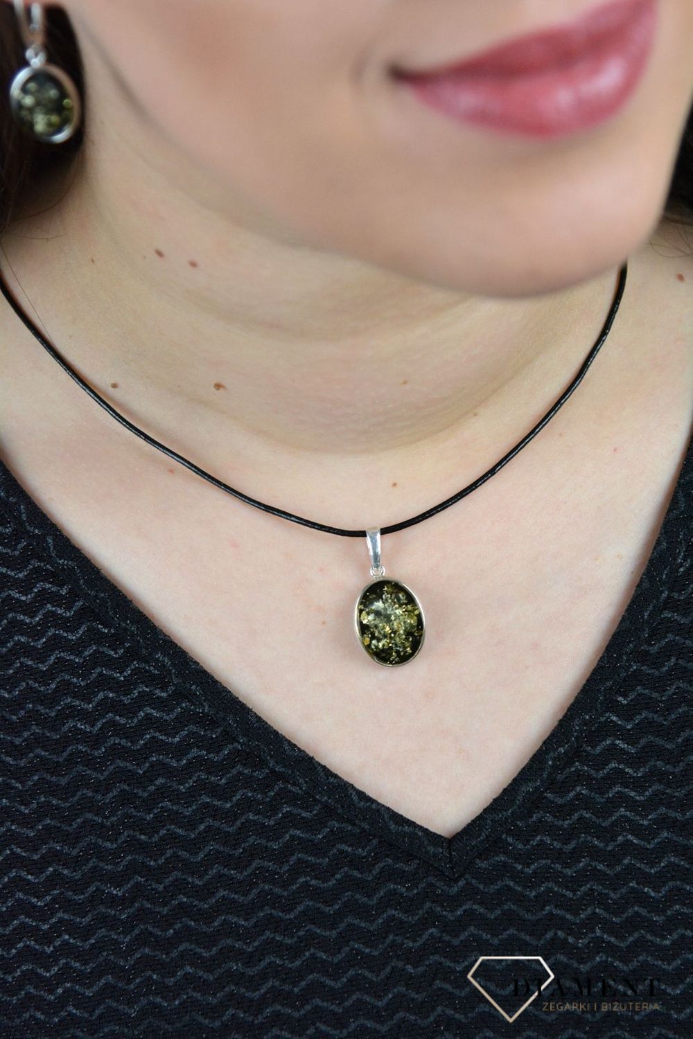 Srebrna zawieszka bursztyn bałtycki 'Głęboka zieleń' DIA-ZAW-4696-925.jpg