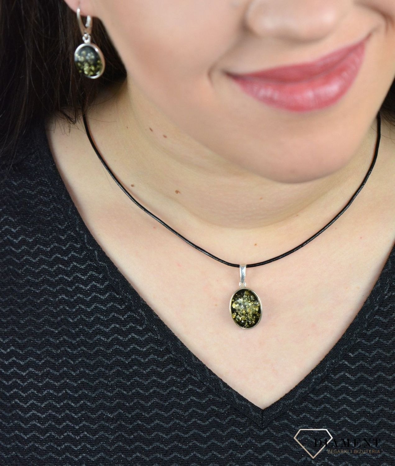 Srebrna zawieszka bursztyn bałtycki 'Głęboka zieleń' DIA-ZAW-4696-925.jpg