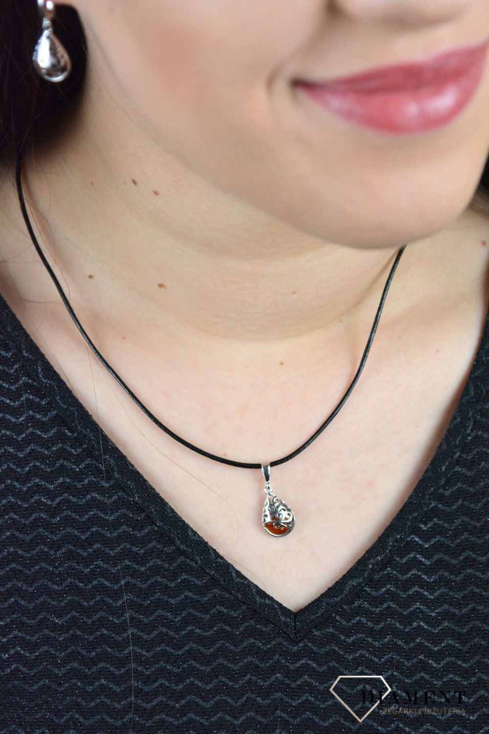 Srebrna zawieszka bursztyn bałtycki 'Ozdobne oczko' DIA-ZAW-4698-925.jpg