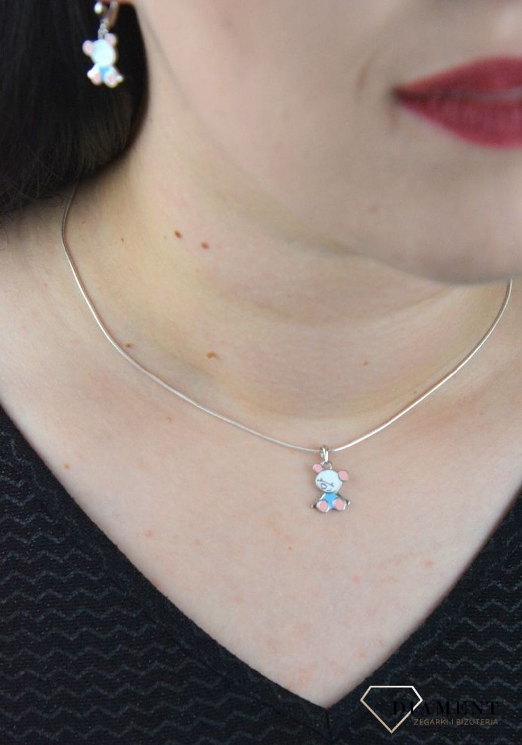 Srebrna zawieszka Miś z różowo-niebieska Emalią DIA-ZAW-4793-925.jpg