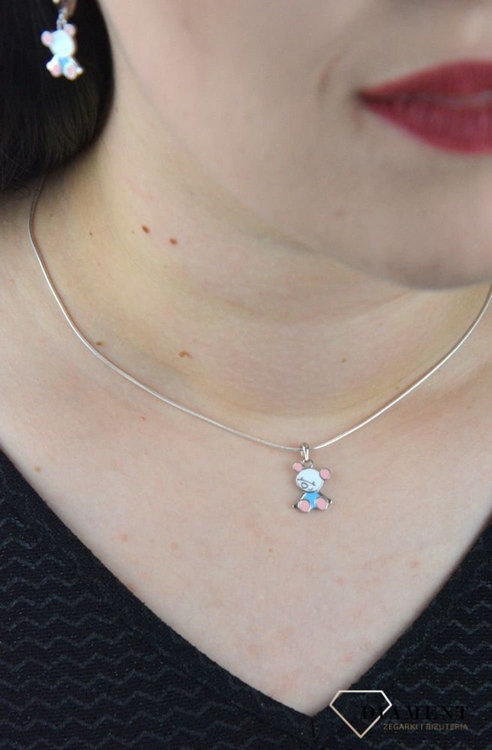 Srebrna zawieszka Miś z różowo-niebieska Emalią DIA-ZAW-4793-925.jpg