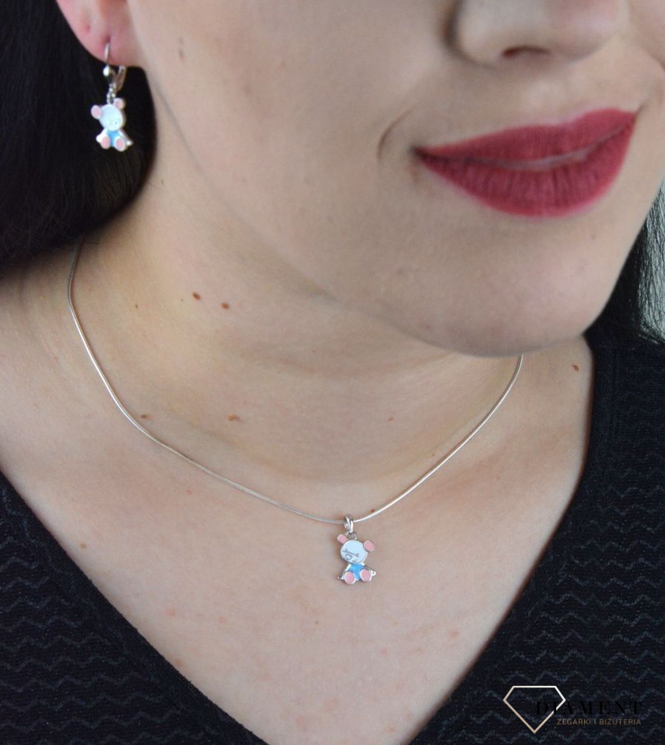 Srebrna zawieszka Miś z różowo-niebieska Emalią DIA-ZAW-4793-925.jpg