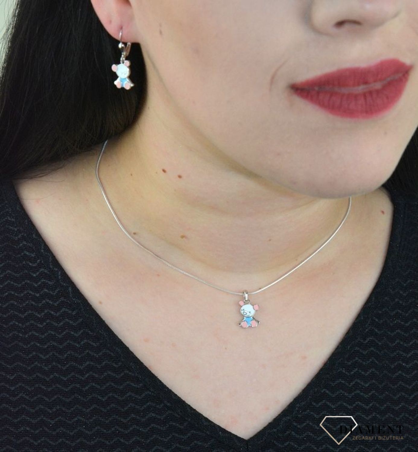 Srebrna zawieszka Miś z różowo-niebieska Emalią DIA-ZAW-4793-925.jpg