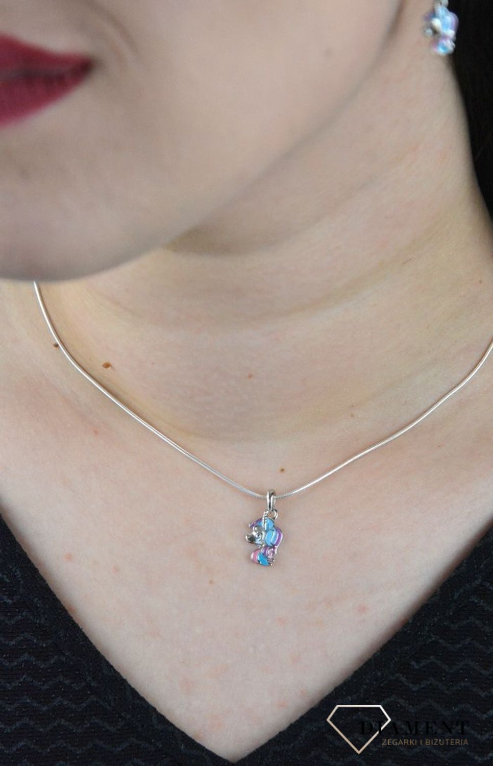 Srebrna zawieszka jednorożec z niebiesko-różową Emalią DIA-ZAW-4794-925.jpg