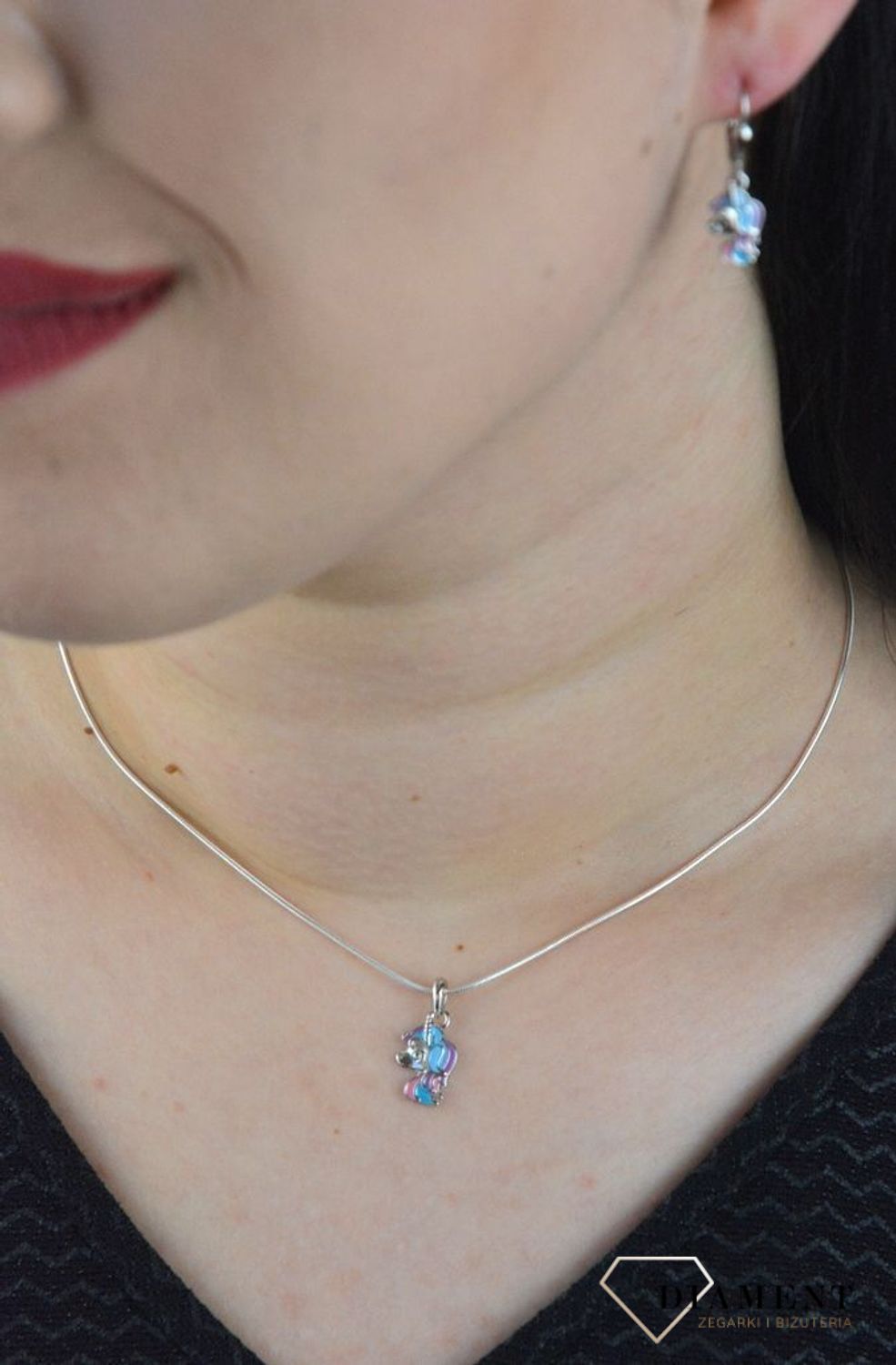 Srebrna zawieszka jednorożec z niebiesko-różową Emalią DIA-ZAW-4794-925.jpg