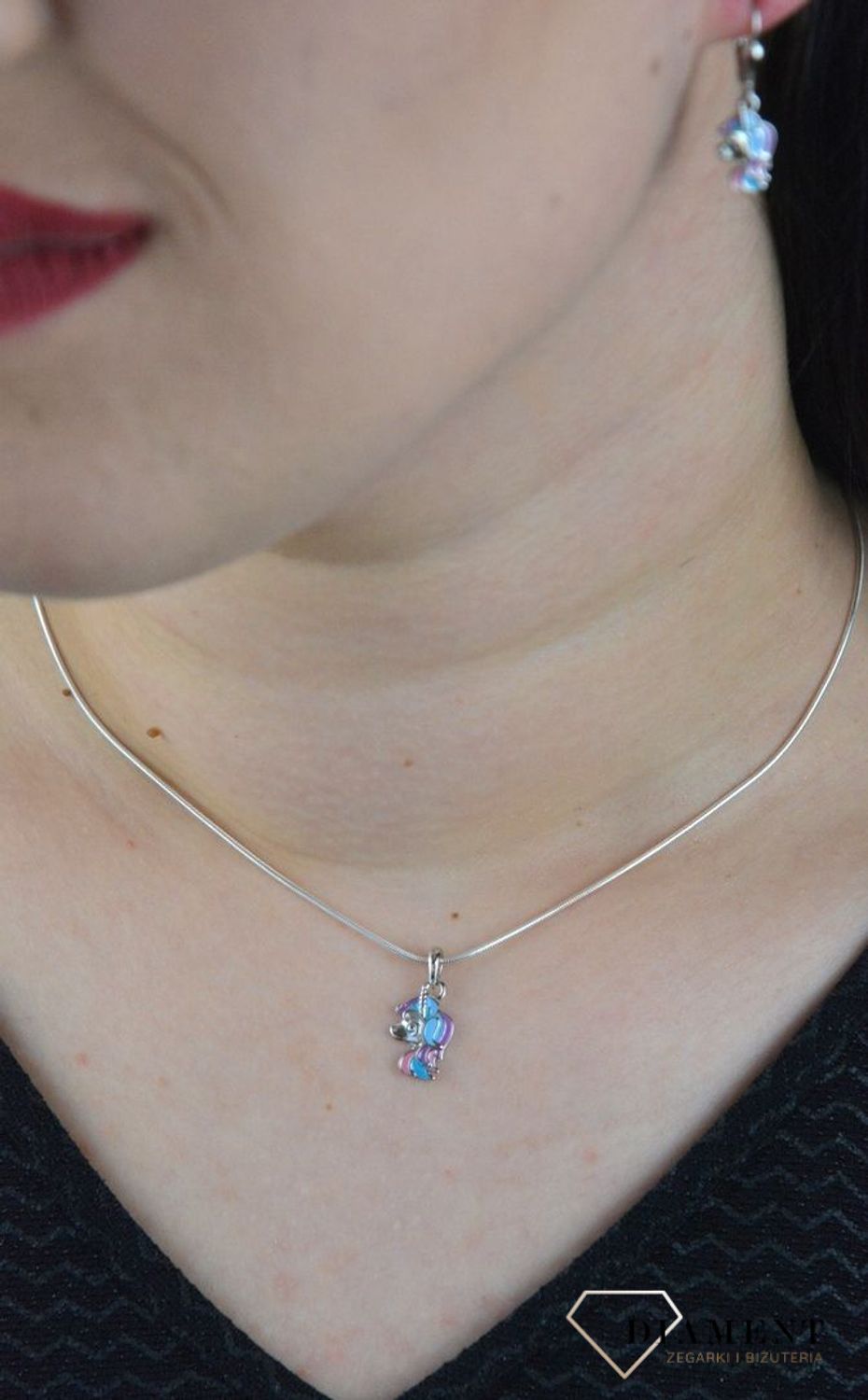 Srebrna zawieszka jednorożec z niebiesko-różową Emalią DIA-ZAW-4794-925.jpg