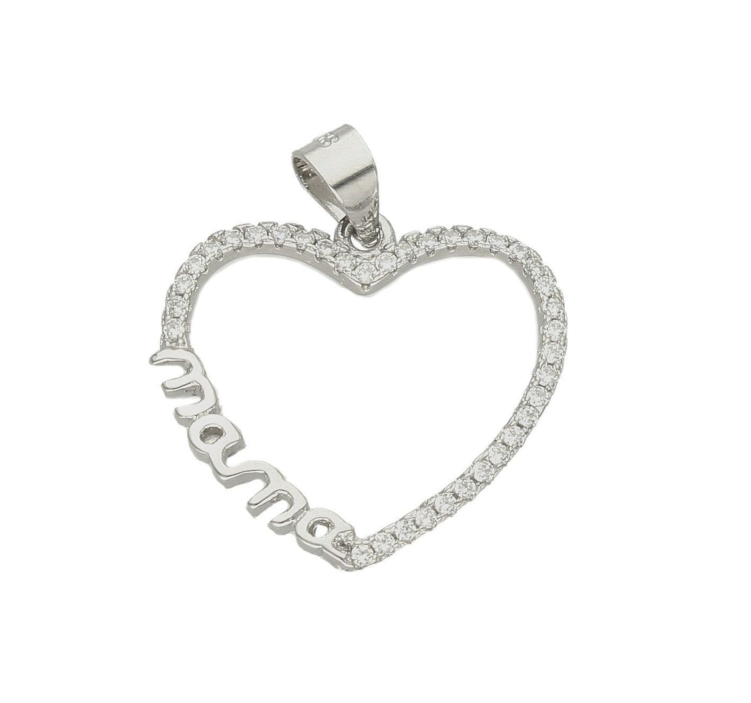 Zawieszka srebrna serduszko dla mamy DIA-ZAW-50192-925. Zawieszka w kształcie serduszka z cyrkoniami wykonana z najwyższej próby srebra. Srebrna zawieszka w kształcie serca z napisem 'mama' wykonana została w próby 925, a jej.jpg