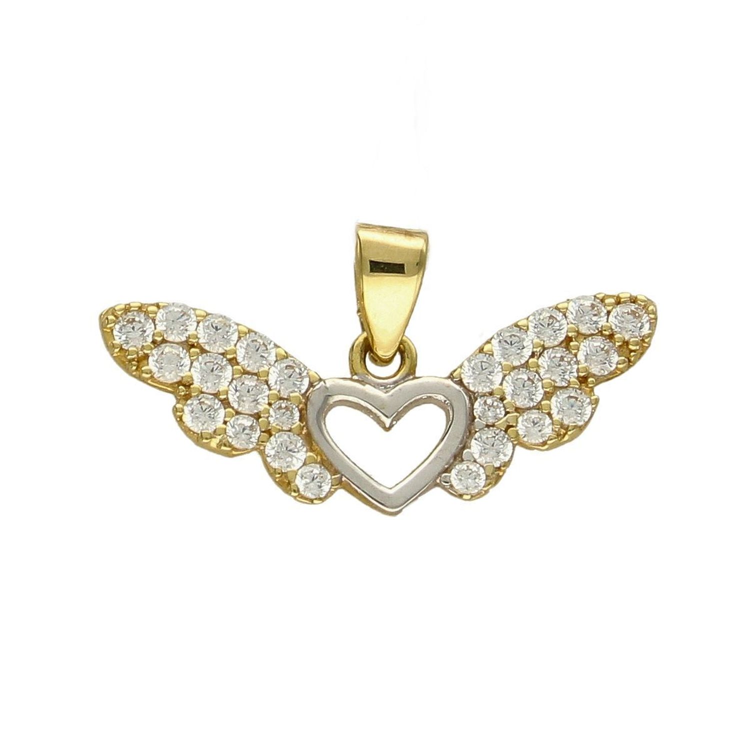 Złota zawieszka w kształcie serca z skrzydłami ozdobiona cyrkonią. Elegancki wisiorek wykonany z najwyższej jakości 14 –karatowego żółtego złota. Ta unikalna biżuteria..jpg