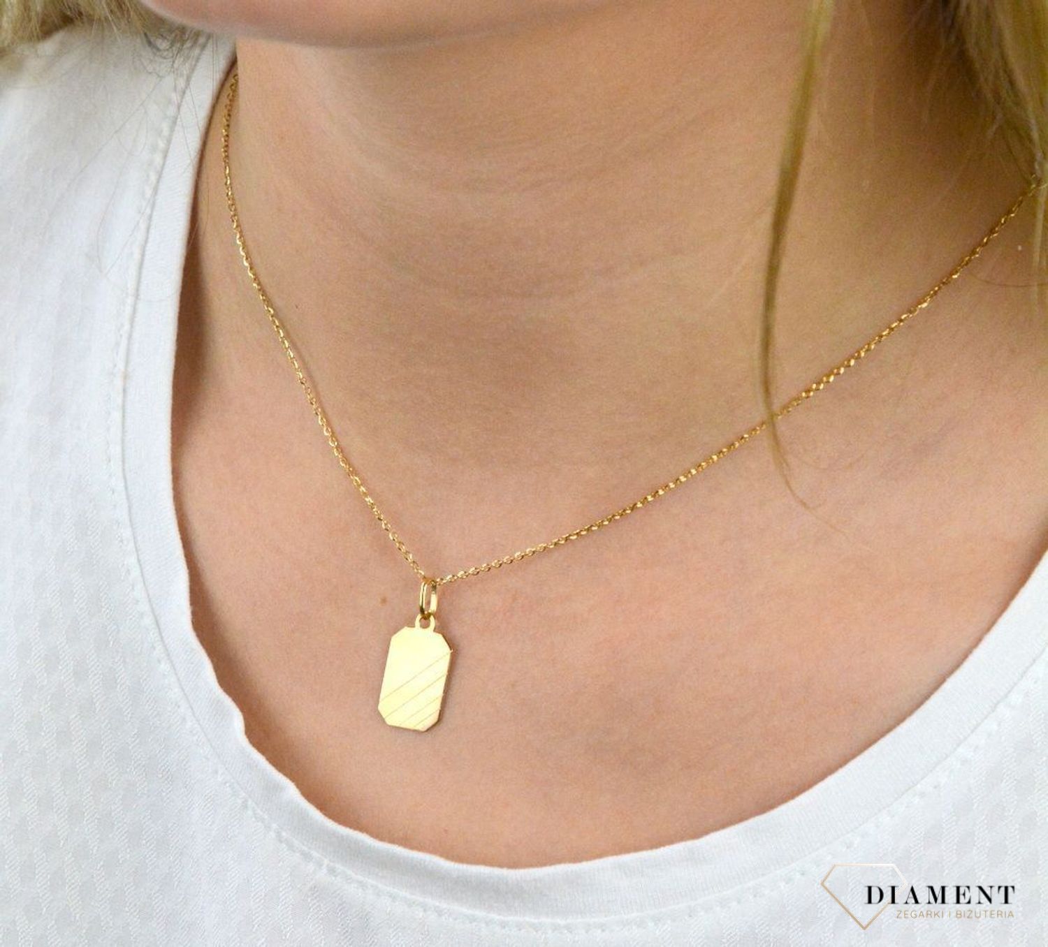 Złota zawieszka blaszka klasyczny nieśmiertelnik DIA-ZAW-5248-585.jpg