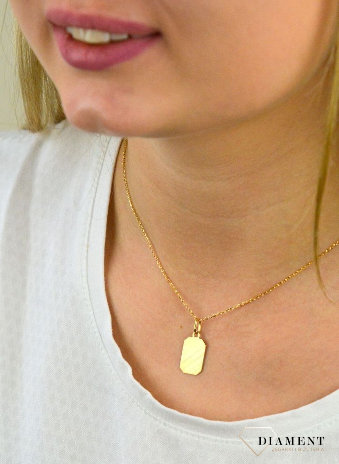 Złota zawieszka blaszka klasyczny nieśmiertelnik DIA-ZAW-5248-585.jpg