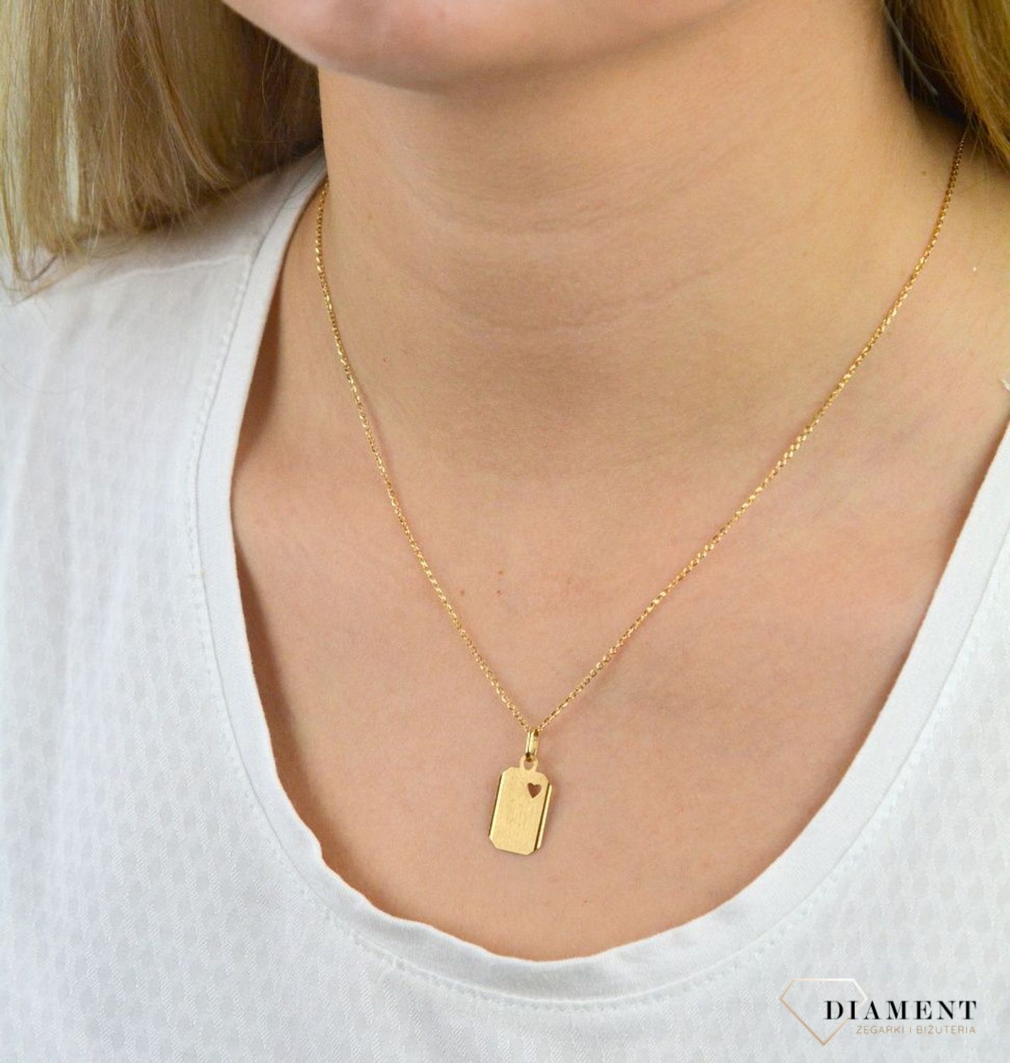 Złota zawieszka nieśmiertelnik 'Wycięte serce' DIA-ZAW-5250-585.jpg