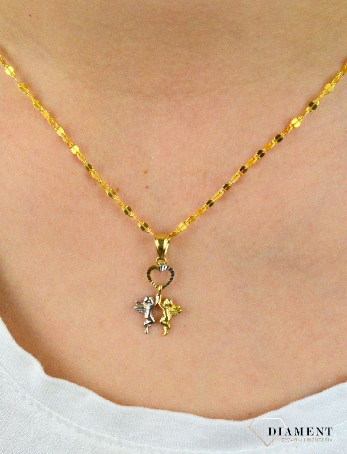 Złota zawieszka 585 serce z dwoma aniołkami DIA-ZAW-5261-585.jpg