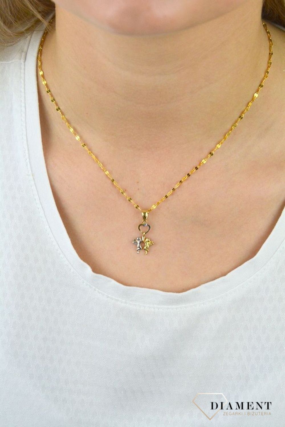 Złota zawieszka 585 serce z dwoma aniołkami DIA-ZAW-5261-585.jpg