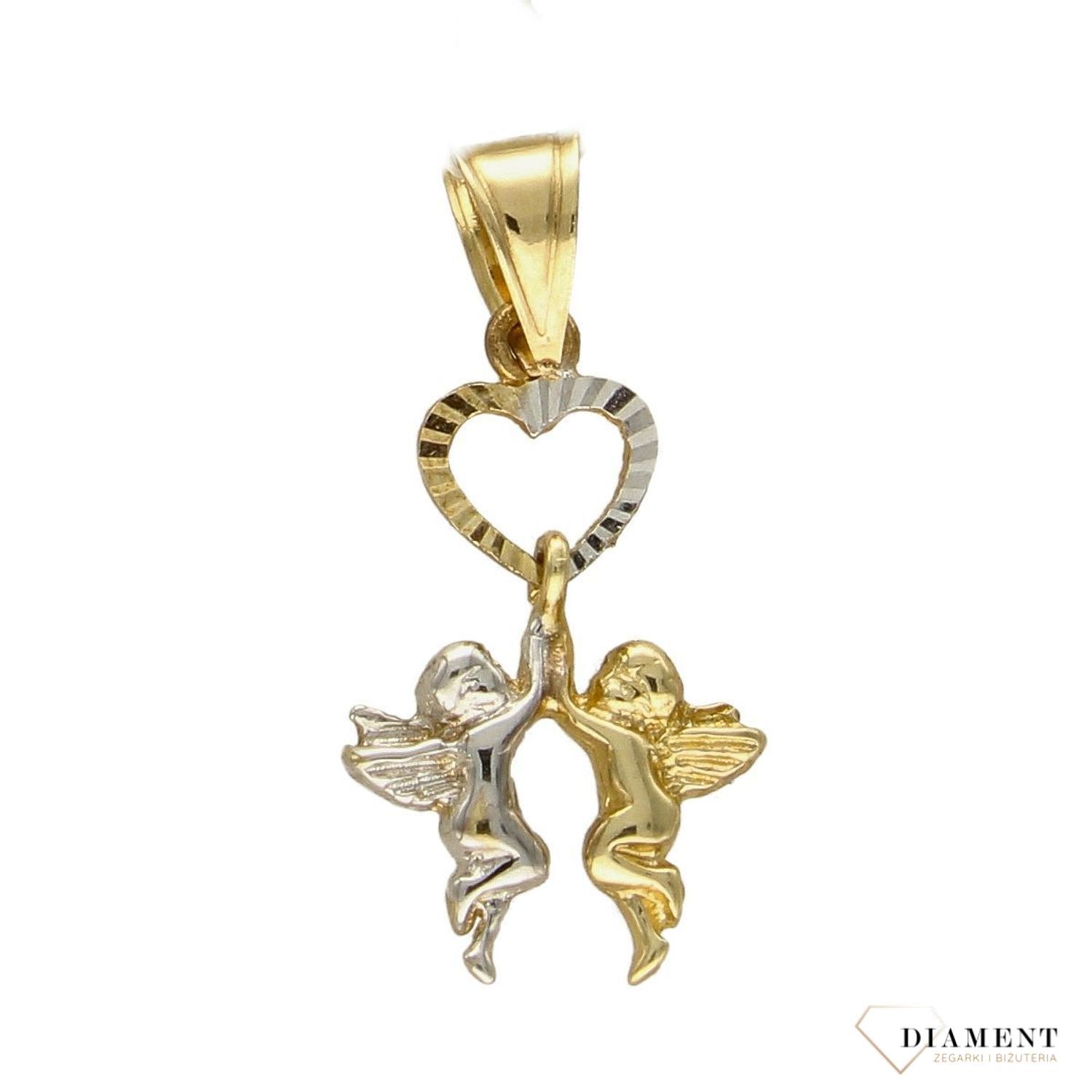 Złota zawieszka 585 serce z dwoma aniołkami DIA-ZAW-5261-585.jpg