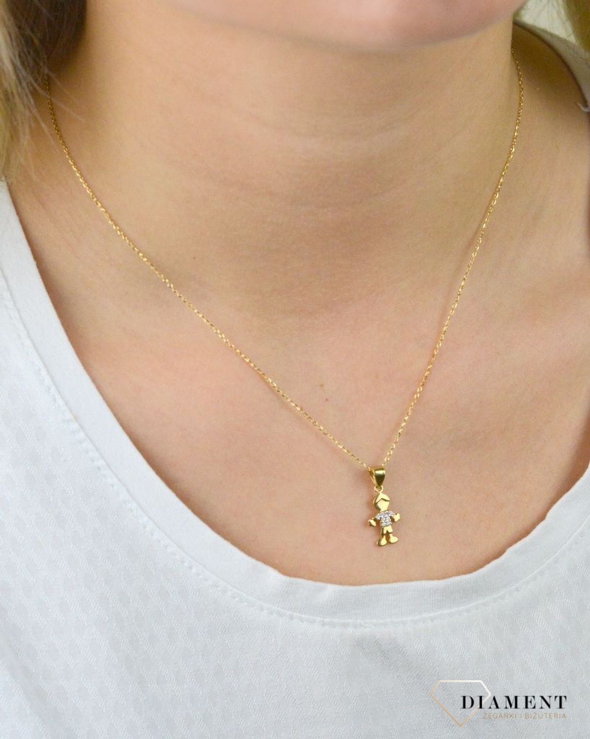 Złota zawieszka ludzik chłopiec z cyrkonią DIA-ZAW-5264-585.jpg