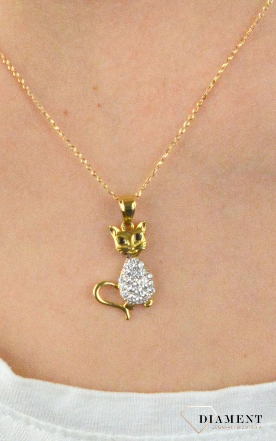 Złota zawieszka 585 błyszczący kotek DIA-ZAW-5270-585.jpg