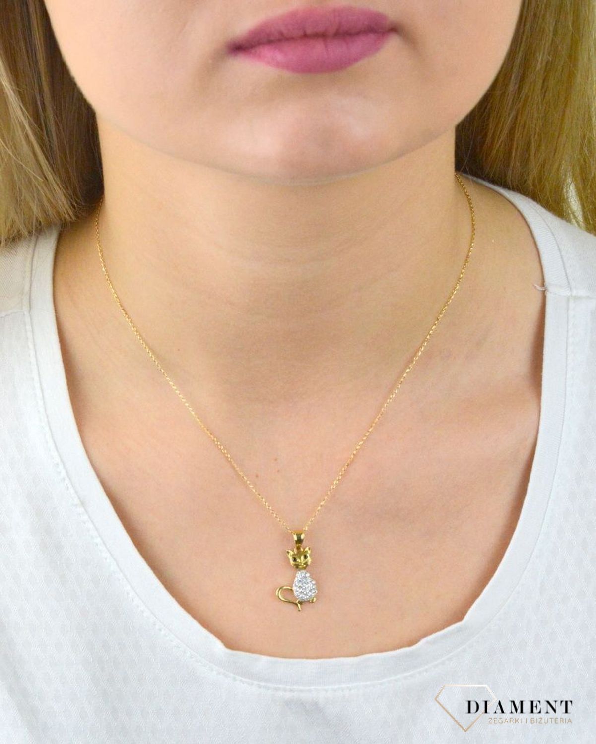 Złota zawieszka 585 błyszczący kotek DIA-ZAW-5270-585.jpg