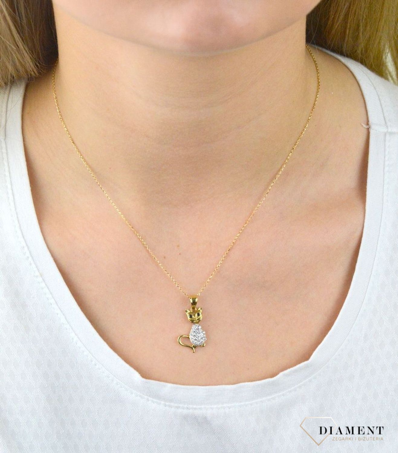 Złota zawieszka 585 błyszczący kotek DIA-ZAW-5270-585.jpg