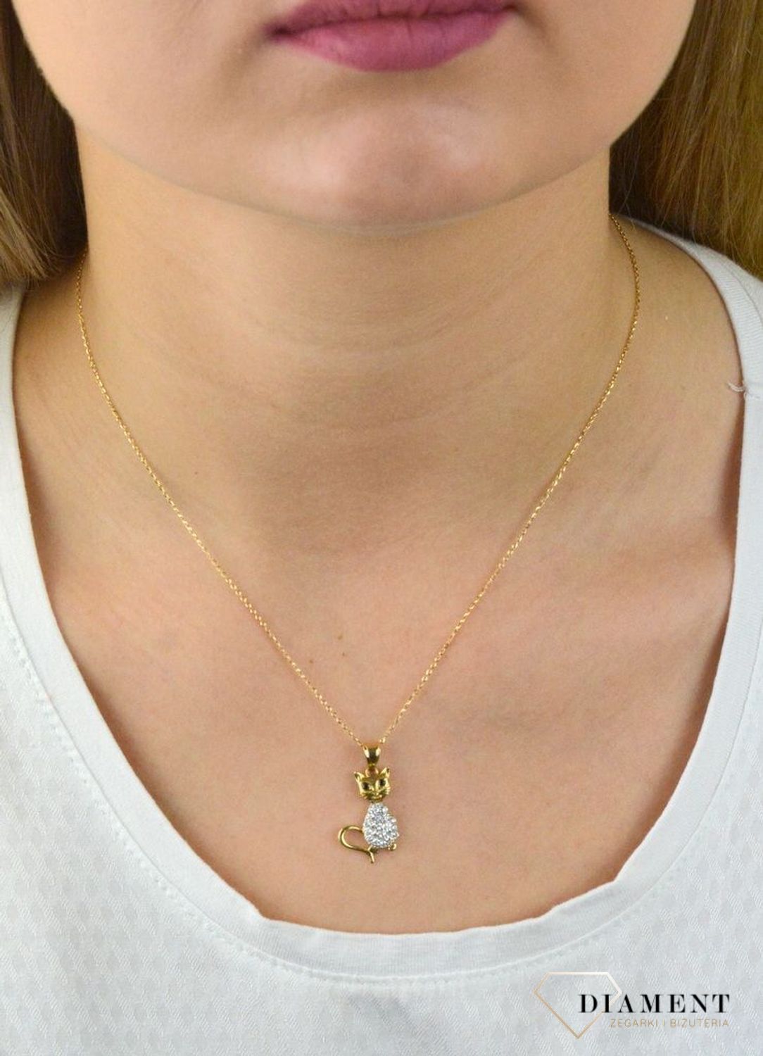 Złota zawieszka 585 błyszczący kotek DIA-ZAW-5270-585.jpg