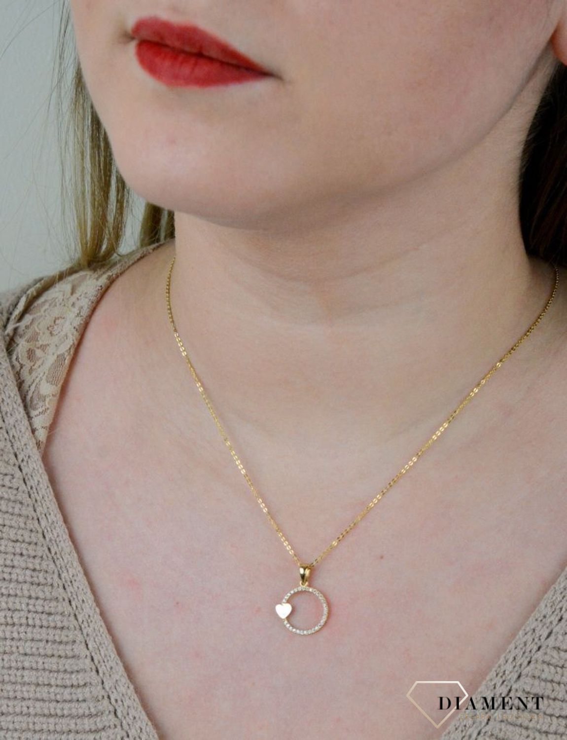 Złota zawieszka serce w kółku z cyrkonią DIA-ZAW-5271-585.jpg