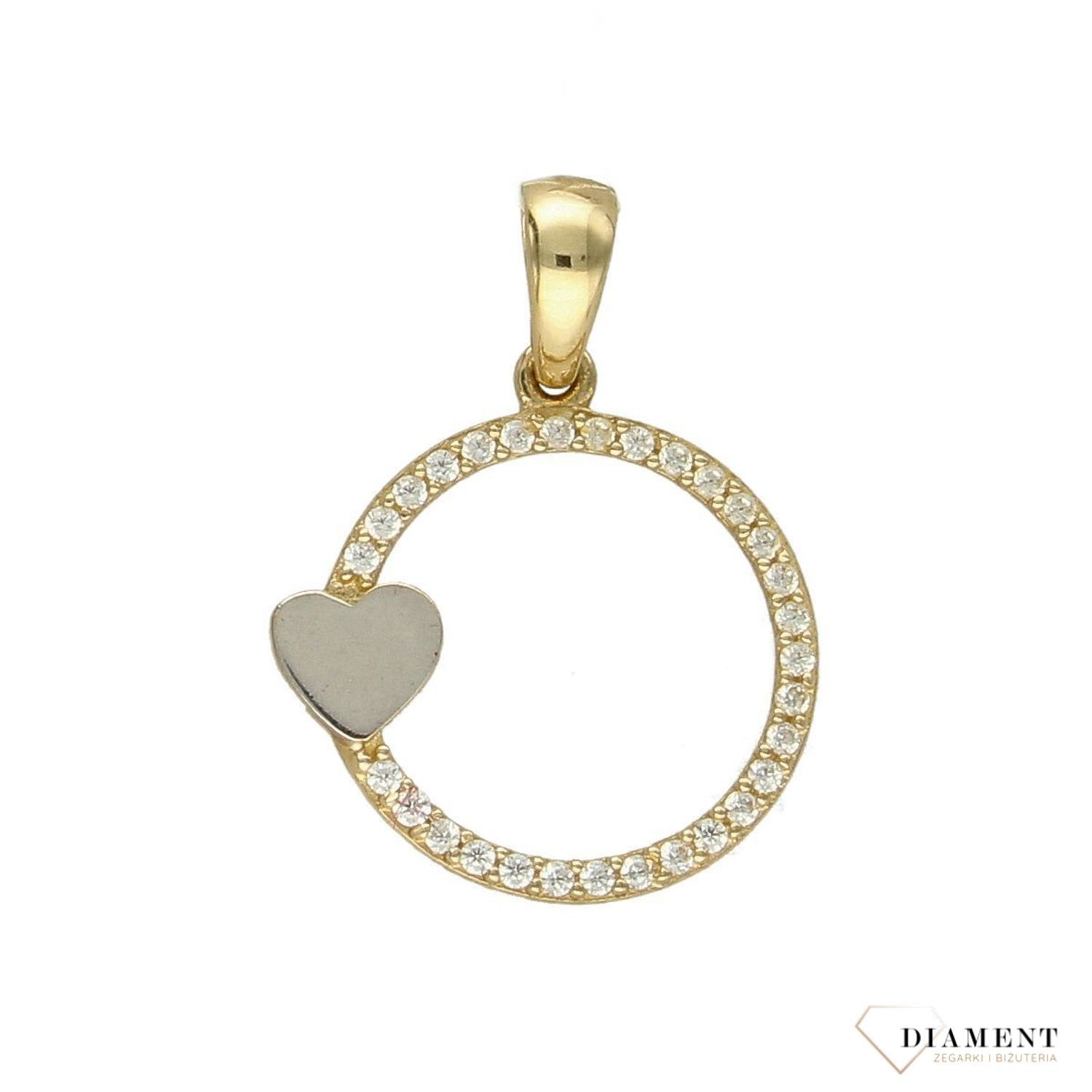Złota zawieszka serce w kółku z cyrkonią DIA-ZAW-5271-585.jpg