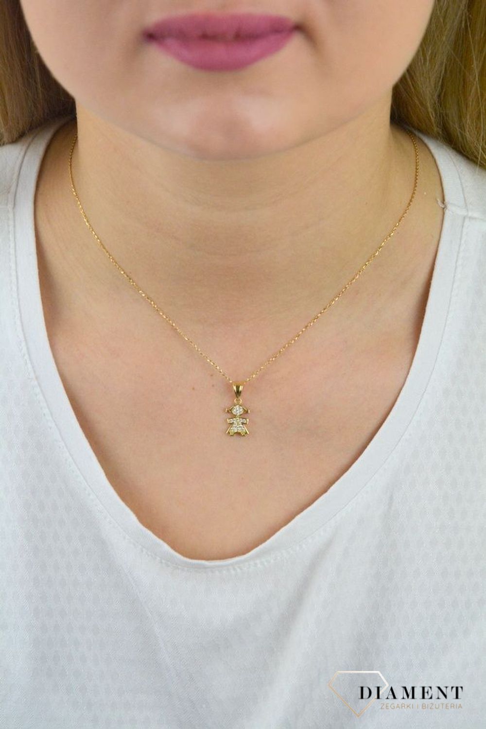 Złota zawieszka dziewczynka z cyrkonią DIA-ZAW-5272-585.jpg