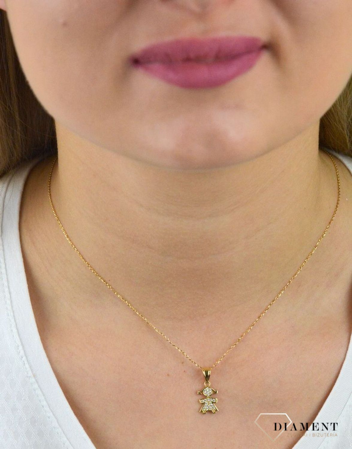 Złota zawieszka dziewczynka z cyrkonią DIA-ZAW-5272-585.jpg