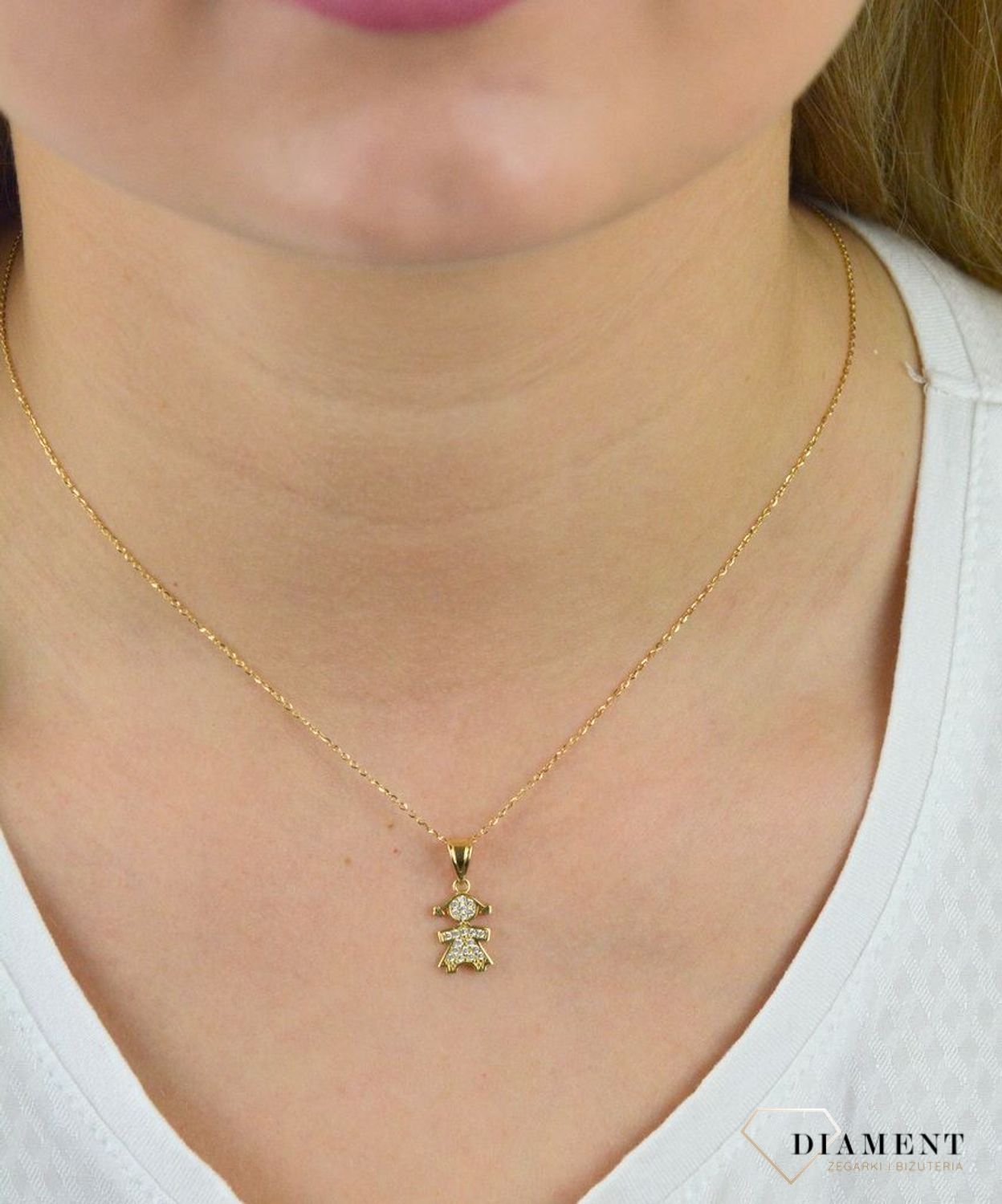 Złota zawieszka dziewczynka z cyrkonią DIA-ZAW-5272-585.jpg