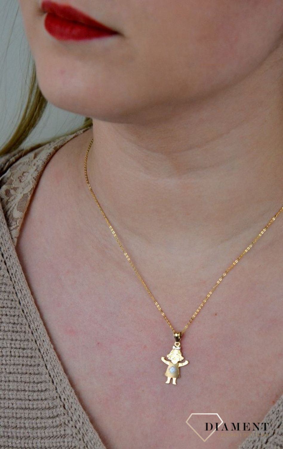 Złota zawieszka Wesoła dziewczynka z różowym złotem DIA-ZAW-5273-585.jpg