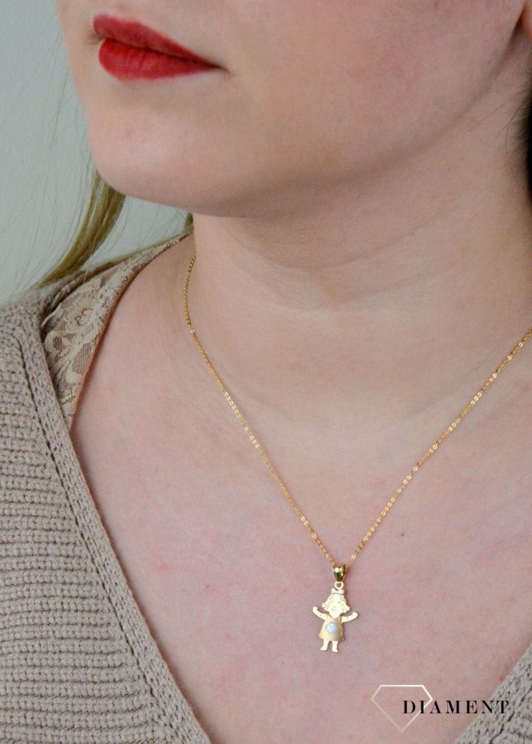 Złota zawieszka Wesoła dziewczynka z różowym złotem DIA-ZAW-5273-585.jpg