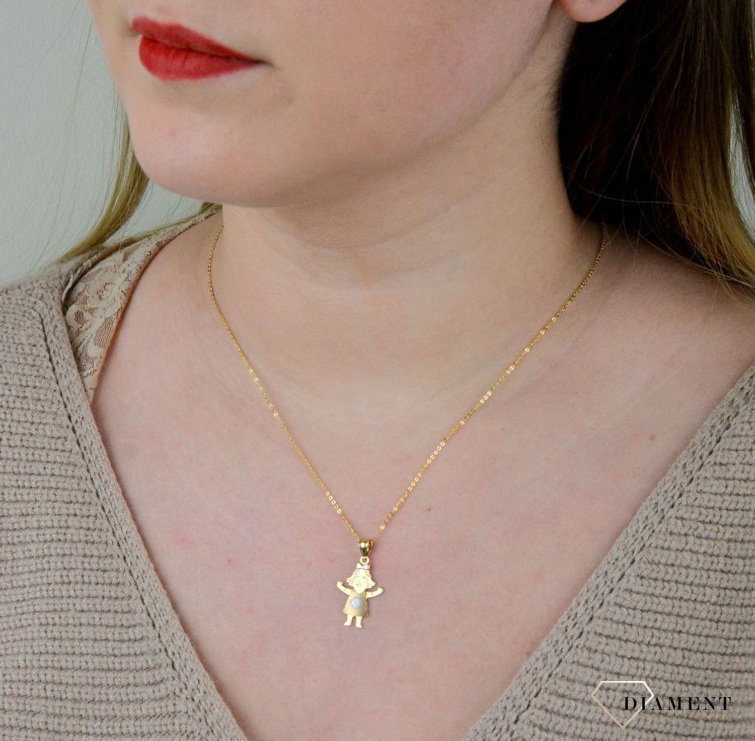 Złota zawieszka Wesoła dziewczynka z różowym złotem DIA-ZAW-5273-585.jpg