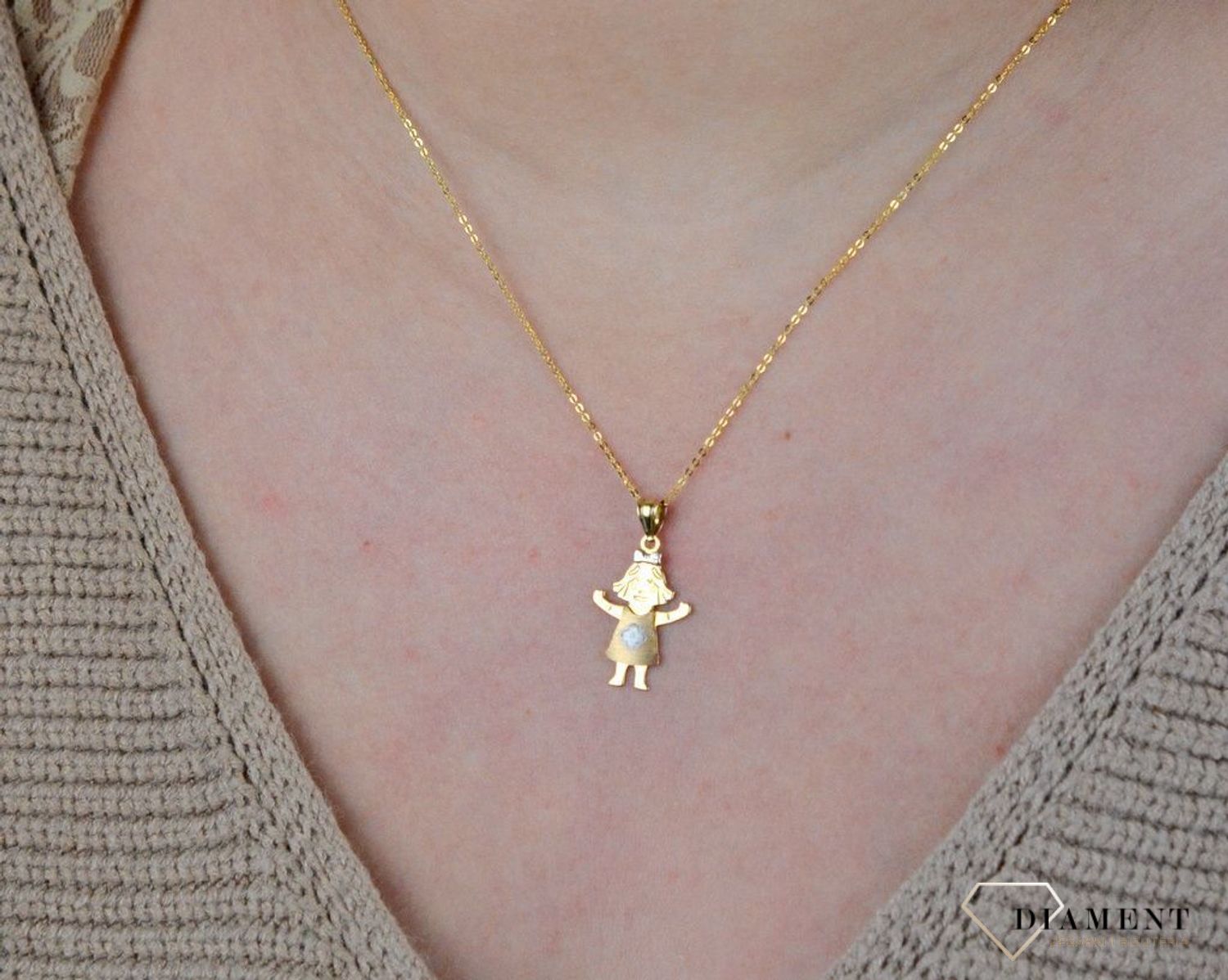 Złota zawieszka Wesoła dziewczynka z różowym złotem DIA-ZAW-5273-585.jpg