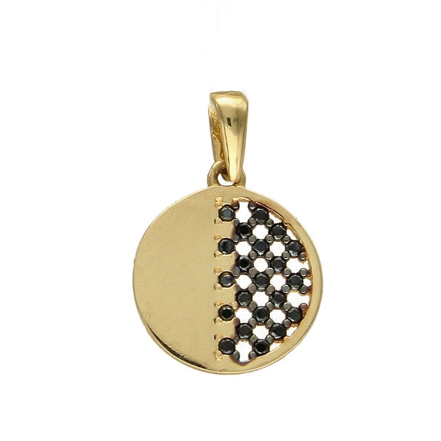 Złota zawieszka okrągła z czarną cyrkonią do połowy DIA-ZAW-5274-585.jpg