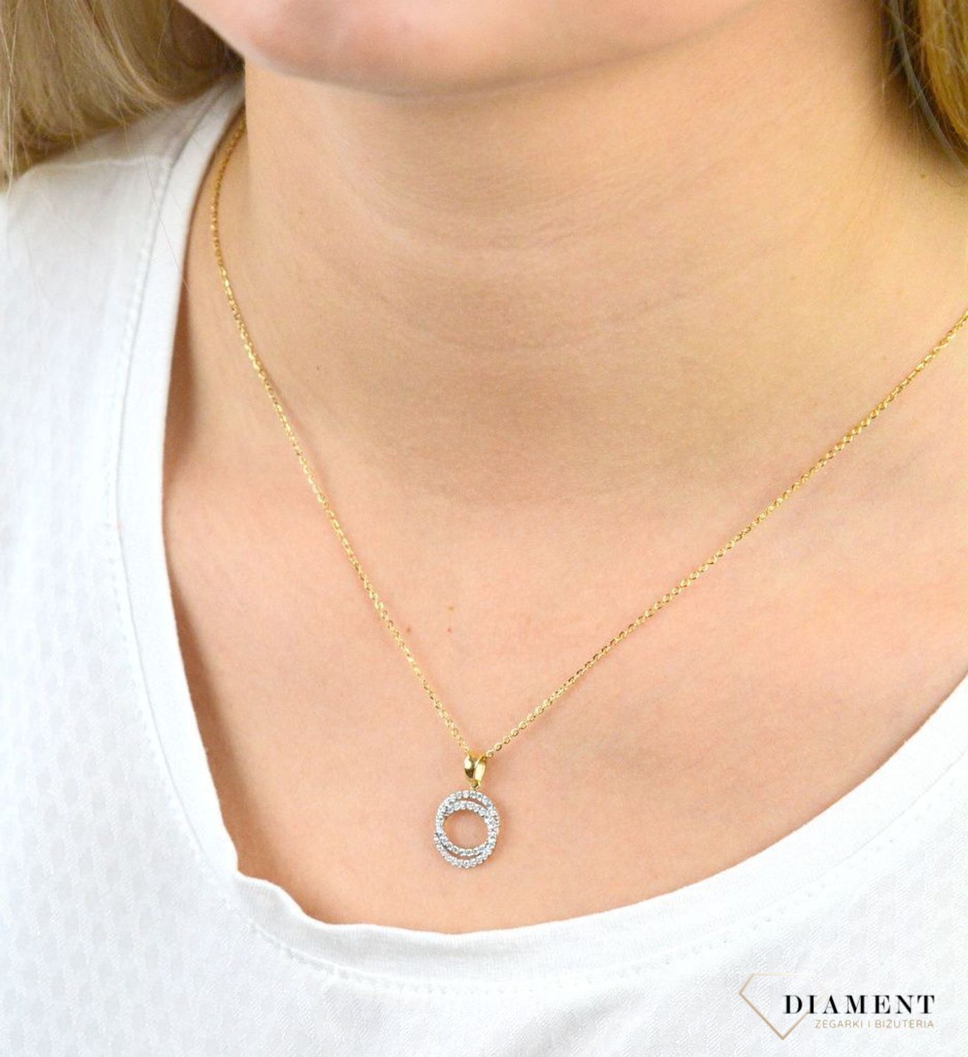 Złota zawieszka kółko ozdobione cyrkonią DIA-ZAW-5281-585.jpg