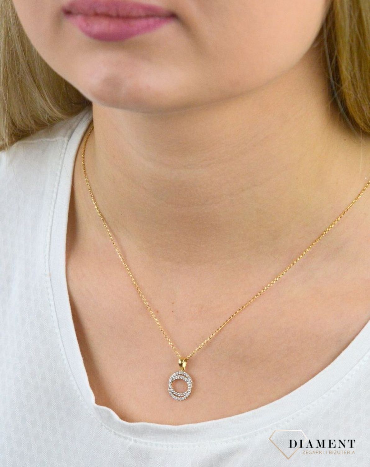 Złota zawieszka kółko ozdobione cyrkonią DIA-ZAW-5281-585.jpg