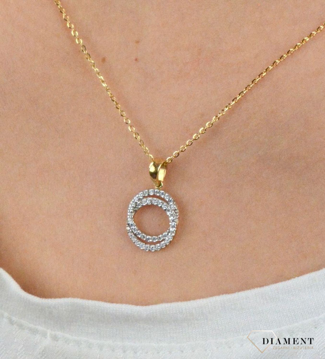 Złota zawieszka kółko ozdobione cyrkonią DIA-ZAW-5281-585.jpg