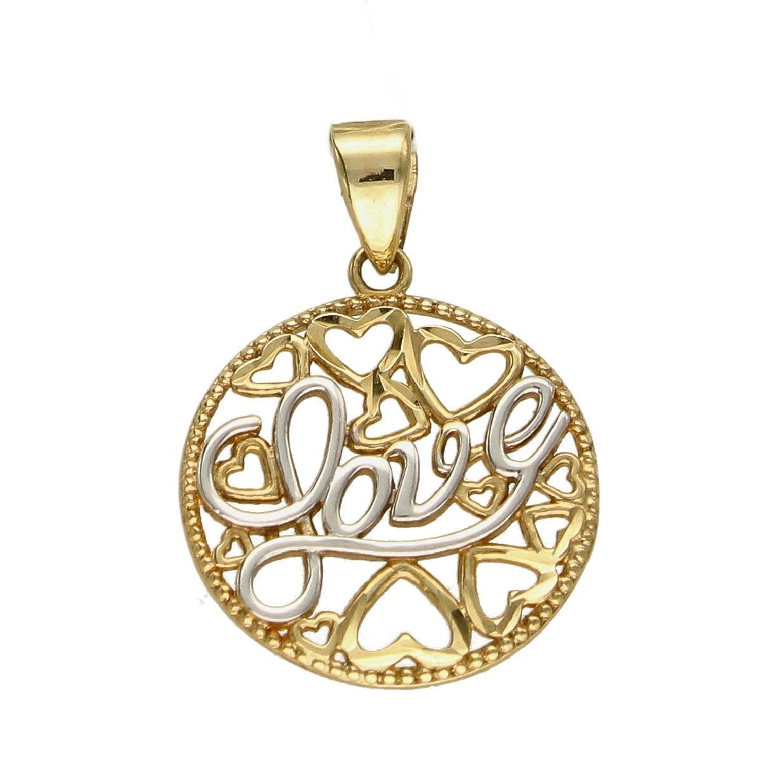 Złota zawieszka kółko z serduszkami i napisem love DIA-ZAW-5284-585.jpg