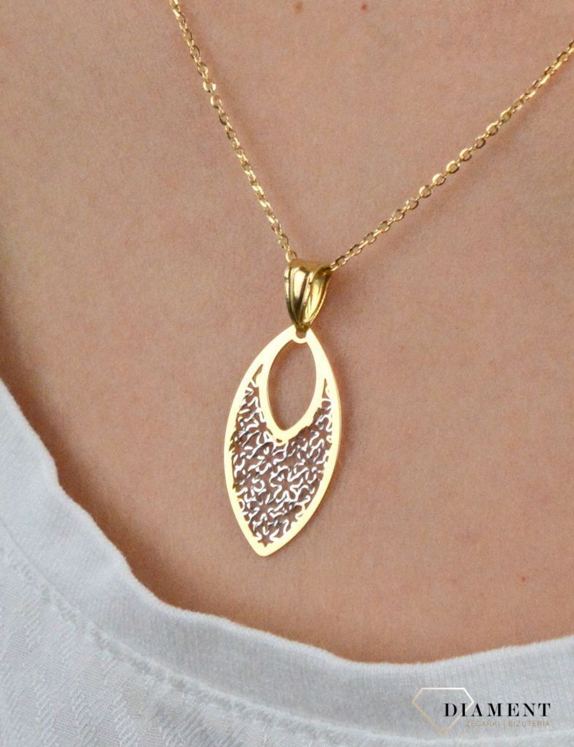 Złota zawieszka ażur wzór z białego złota DIA-ZAW-5288-585.jpg