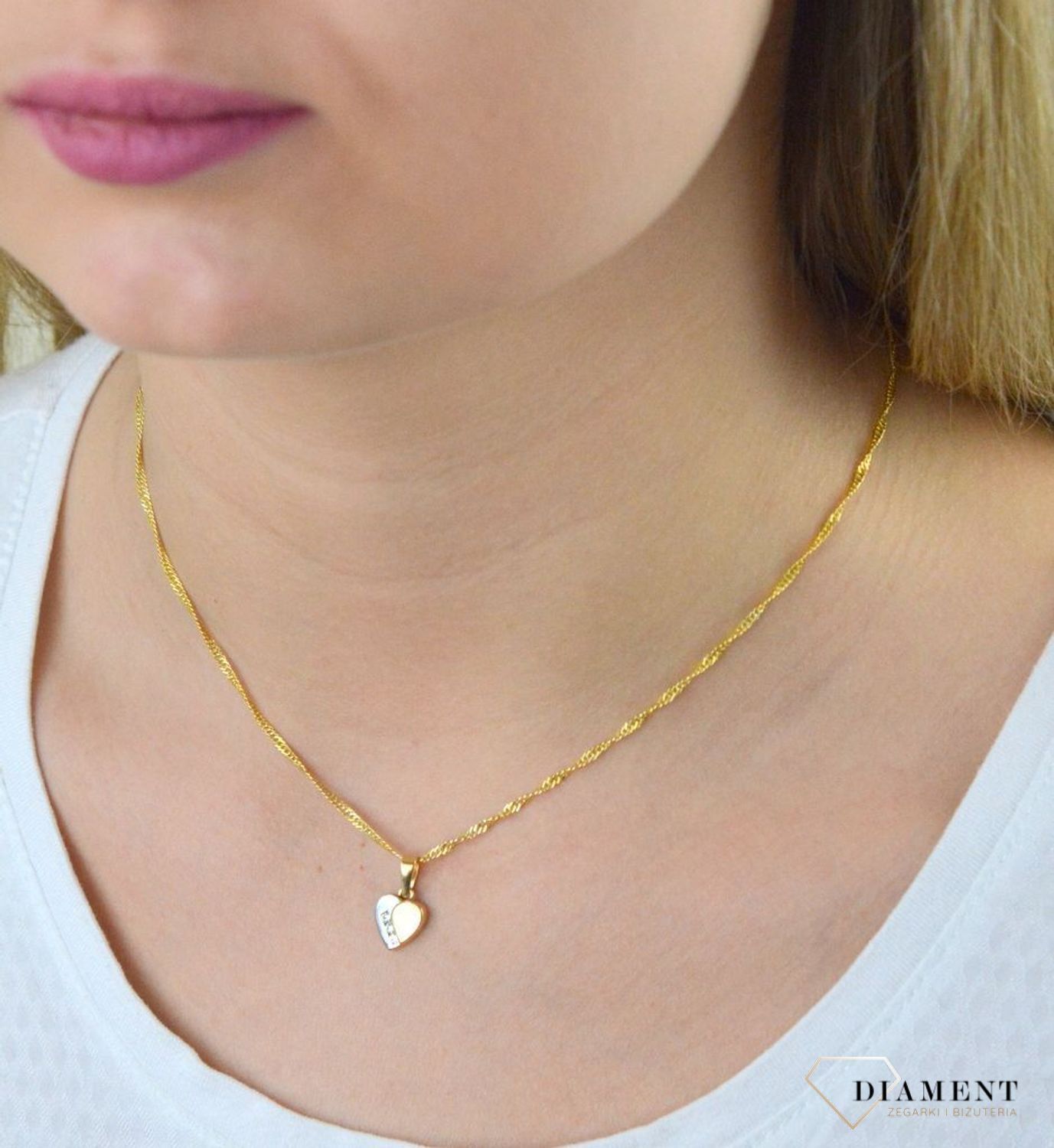 Złota zawieszka 'Serce' białe i żółte złoto z cyrkonią DIA-ZAW-5295-585.jpg