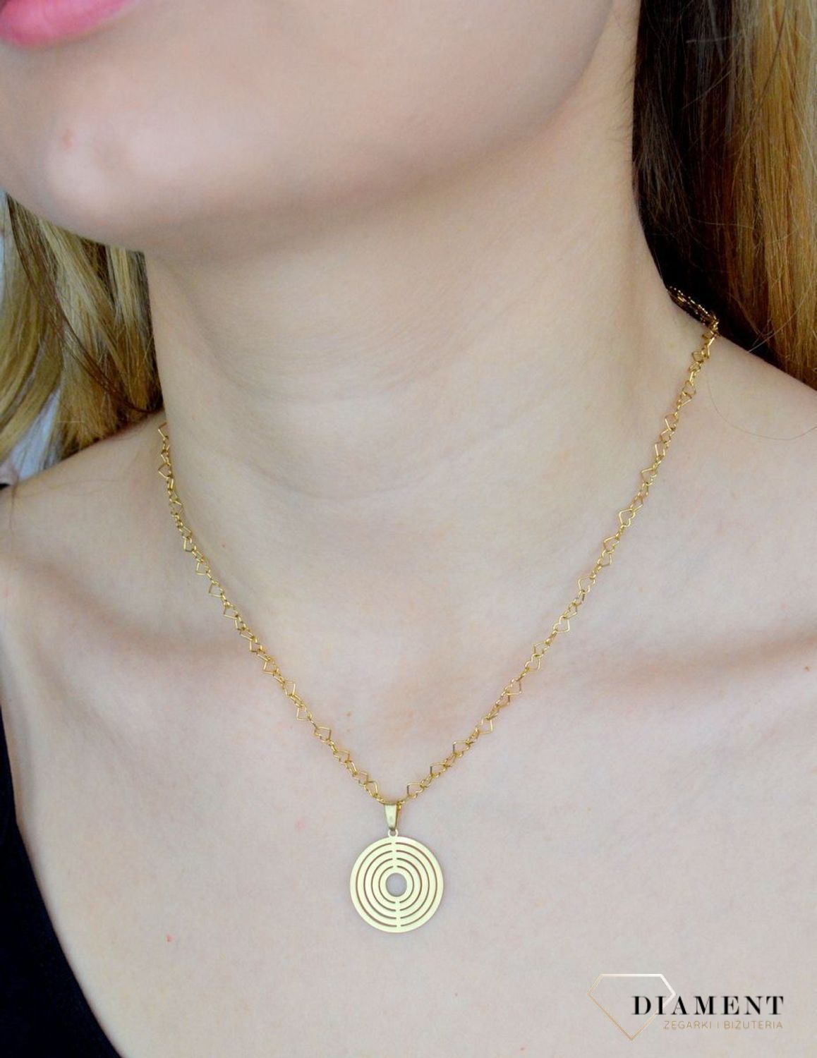 Złota zawieszka damska duża okrągła matowa próba 585 DIA-ZAW-5299-585.jpg